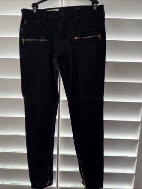 Ag Adriano Goldschmied Black Skinny Jeans with Gold Zippers